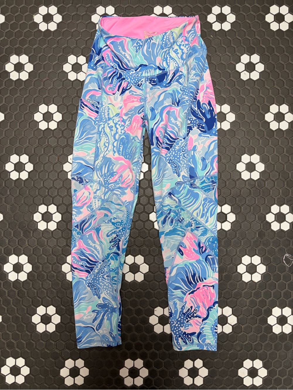Lilly Pulitzer Luxletic Weekender High Rise Midi Leggings Saltwater Blue XS